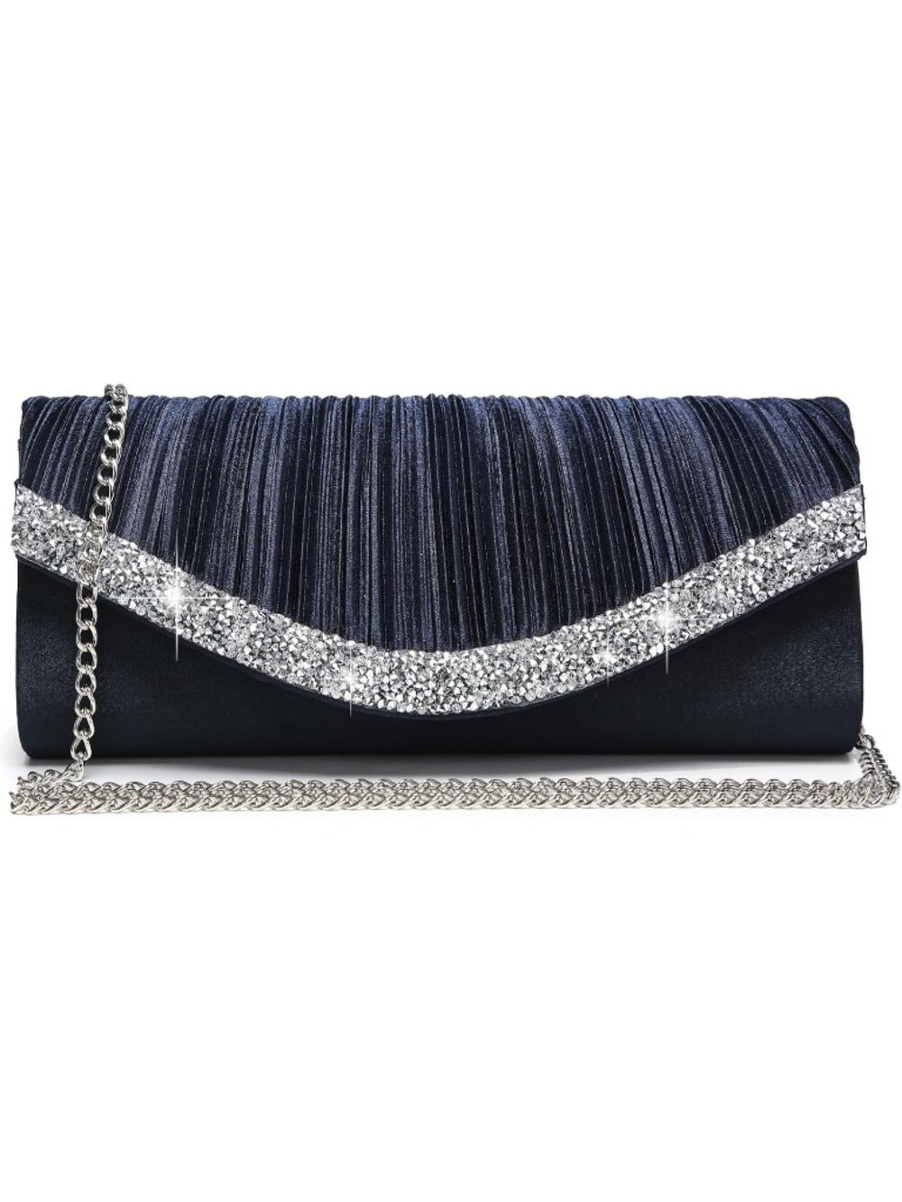 Women's Navy Blue Rhinestone Evening Clutch Purse Formal Hand Bag Prom Party Bag